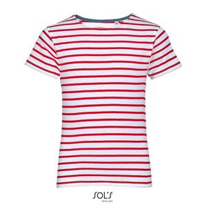 SOL'S Dětské pruhované tričko Miles - Bílá / červená | 4 roky