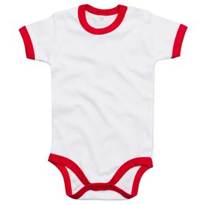 Babybugz Dvoubarevné dětské body s krátkým rukávem - Bílá / červená | 12-18 měsíců
