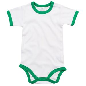Babybugz Dvoubarevné dětské body s krátkým rukávem - Bílá / středně zelená | 12-18 měsíců