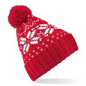 Beechfield Zimní čepice s norským vzorem Fair Isle Snowstar - Červená / bílá
