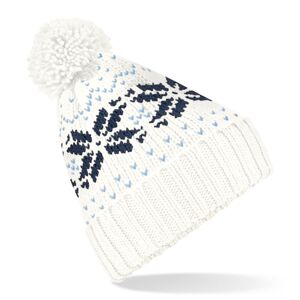 Beechfield Zimní čepice s norským vzorem Fair Isle Snowstar - Off-white / tmavě modrá / nebesky modrá