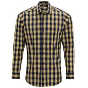 Premier Workwear Pánská bavlněná kostkovaná košile - Camel / tmavě modrá | XXXL