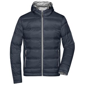 James & Nicholson Lehká pánská péřová bunda s kapucí JN1152 - Tmavě modrá / stříbrná | M