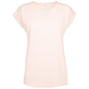 Build Your Brand Volné dámské tričko s ohrnutými rukávy - Růžová | XXXXXL