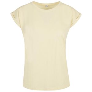 Build Your Brand Volné dámské tričko s ohrnutými rukávy - Jemně žlutá | XS
