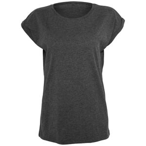 Build Your Brand Volné dámské tričko s ohrnutými rukávy - Tmavě šedý melír | XXL