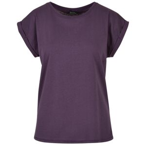 Build Your Brand Volné dámské tričko s ohrnutými rukávy - Tmavě fialová | XXL