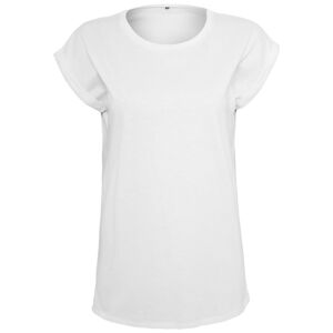 Build Your Brand Volné dámské tričko s ohrnutými rukávy - Bílá | S