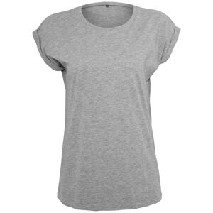 Build Your Brand Volné dámské tričko s ohrnutými rukávy - Šedý melír | XXXXL