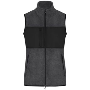 James & Nicholson Dámská fleecová vesta JN1309 - Tmavý melír / černá | XL