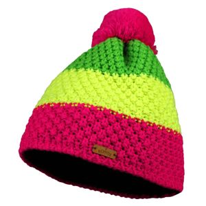 Bontis Trojbarevná pletená zimní čepice s bambulí - Neonově růžová / žlutá / zelená | uni