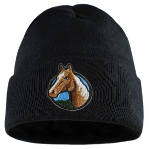 Bontis Pletená čepice s výšivkou Kůň - Černá