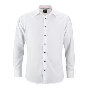 James & Nicholson Pánská bílá košile JN648 - Bílá / bílá / červená | XXXL