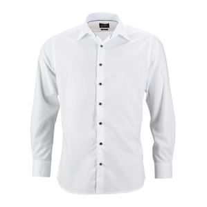 James & Nicholson Pánská bílá košile JN648 - Bílá / bílá / světle modrá | XXL