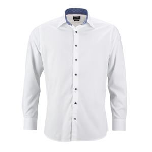 James & Nicholson Pánská bílá košile JN648 - Bílá / modrá / bílá | XXL