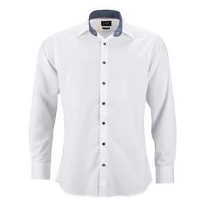 James & Nicholson Pánská bílá košile JN648 - Bílá / tmavě modrá / bílá | XXXL