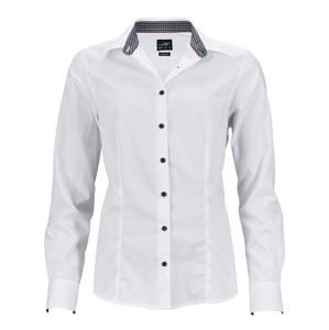 James & Nicholson Dámská bílá košile JN647 - Bílá / titanová / bílá | XS