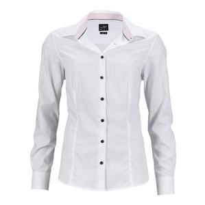 James & Nicholson Dámská bílá košile JN647 - Bílá / bílá / červená | XL