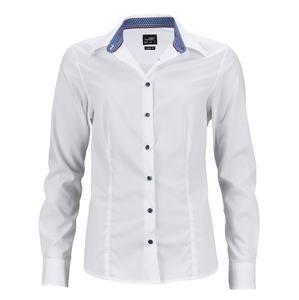 James & Nicholson Dámská bílá košile JN647 - Bílá / modrá / bílá | XXL