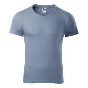 MALFINI Pánské tričko Slim Fit V-neck - Denim | XXL