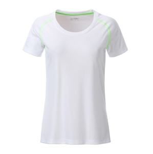 James & Nicholson Dámské funkční tričko JN495 - Bílá / jasně zelená | XXL