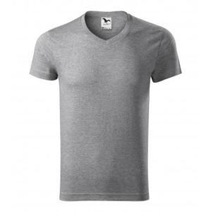 MALFINI Pánské tričko Slim Fit V-neck - Tmavě šedý melír | S