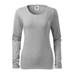 MALFINI Dámské tričko s dlouhým rukávem Slim - Tmavě šedý melír | XL
