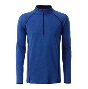 James & Nicholson Pánské funkční tričko s dlouhým rukávem JN498 - Modrý melír / tmavě modrá | L